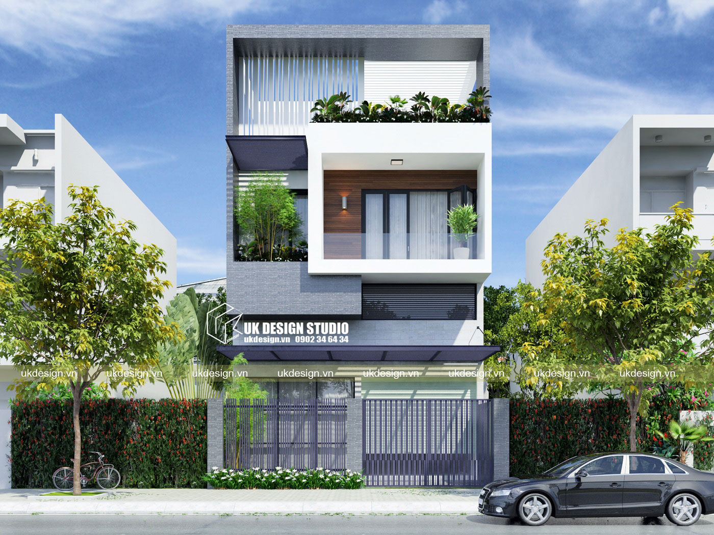 Thiết kế nhà phố hiện đại 3 tầng mặt tiền 8m b Thiết kế nhà phố hiện đại 3 tầng mặt tiền 8m b